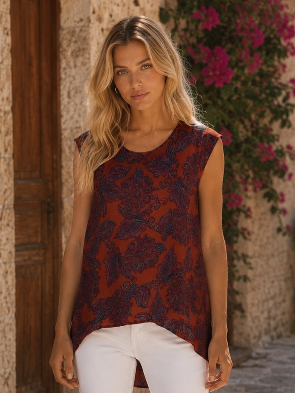 The Limited Rust Red Floral Paisley Sleeveless Tunic